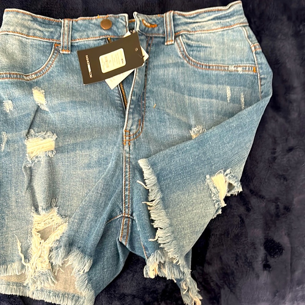 Blue Denim Distress Shorts -Fashion Nova - New - US Size XL